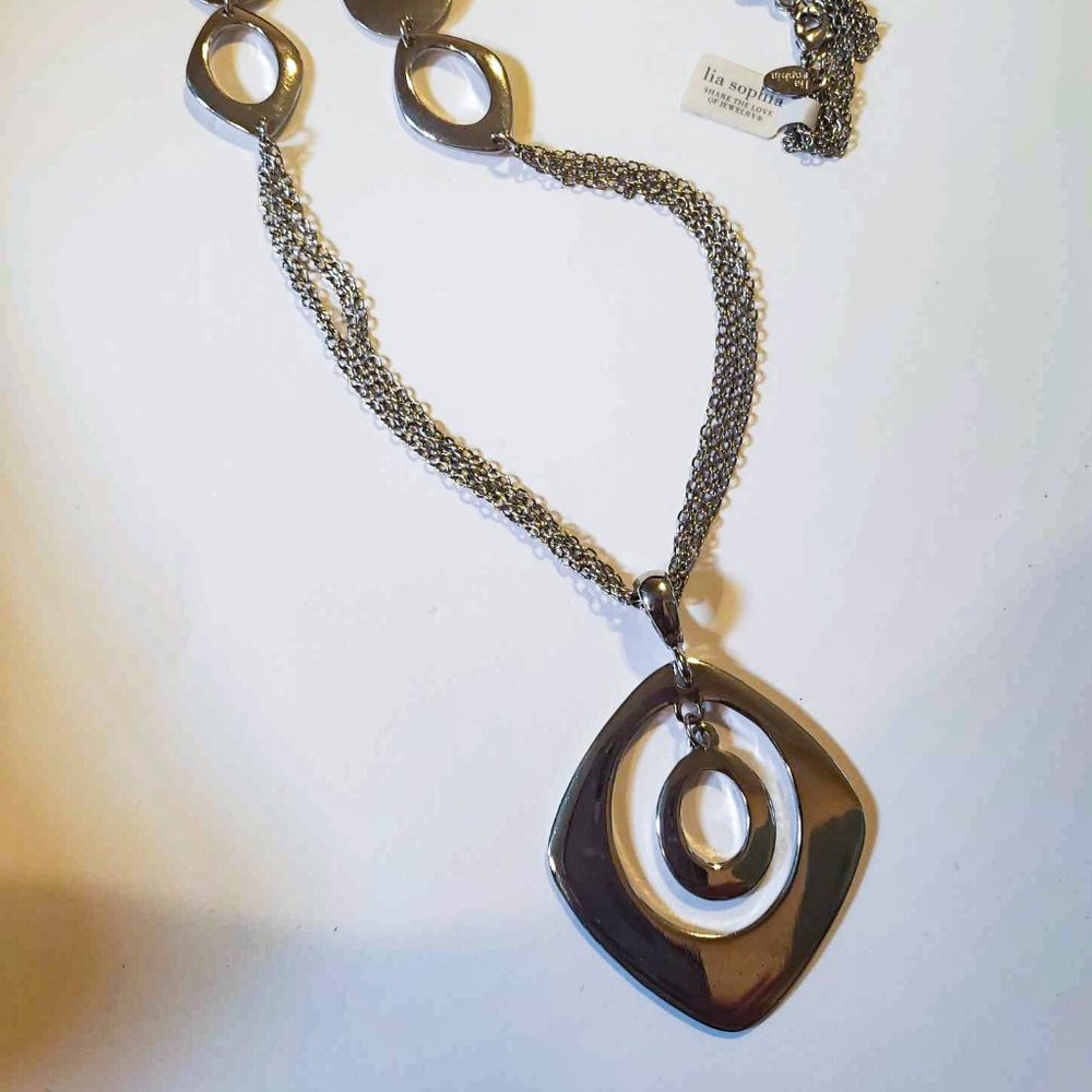 LIA SOPHIA Long Geometric Multi-Strand Silver Necklace - New with Tag